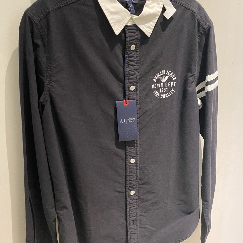 Armani Jeans Black and White Casual Button Down Shirt
